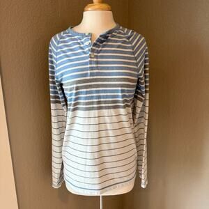 Casual Striped Blue and White Long Sleeve Henley Small